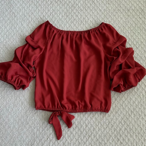 Vince Camuto Off-The-Shoulder Bubble Sleeve Blouse Red Pear Size Petite … - Picture 9 of 12